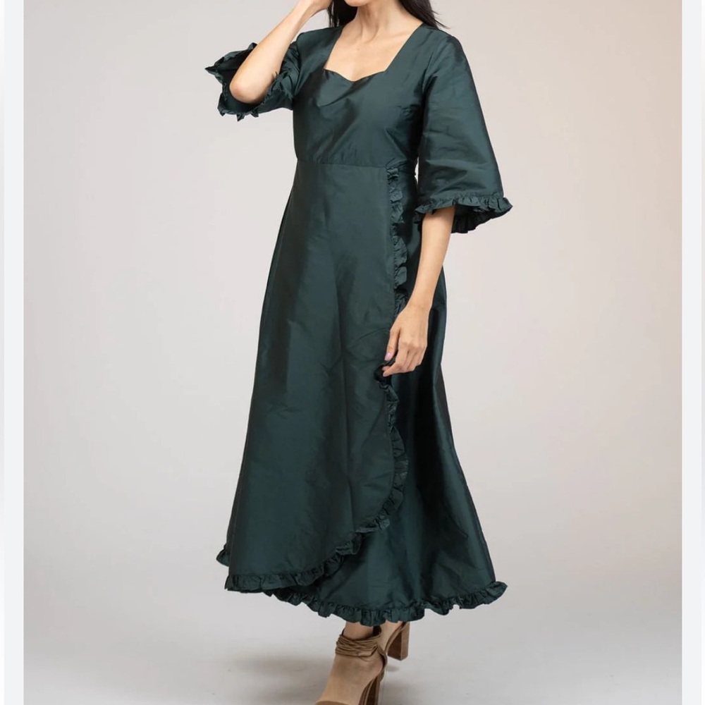 Beau & Ro Waverly Dress in forest taffeta NWOT XS